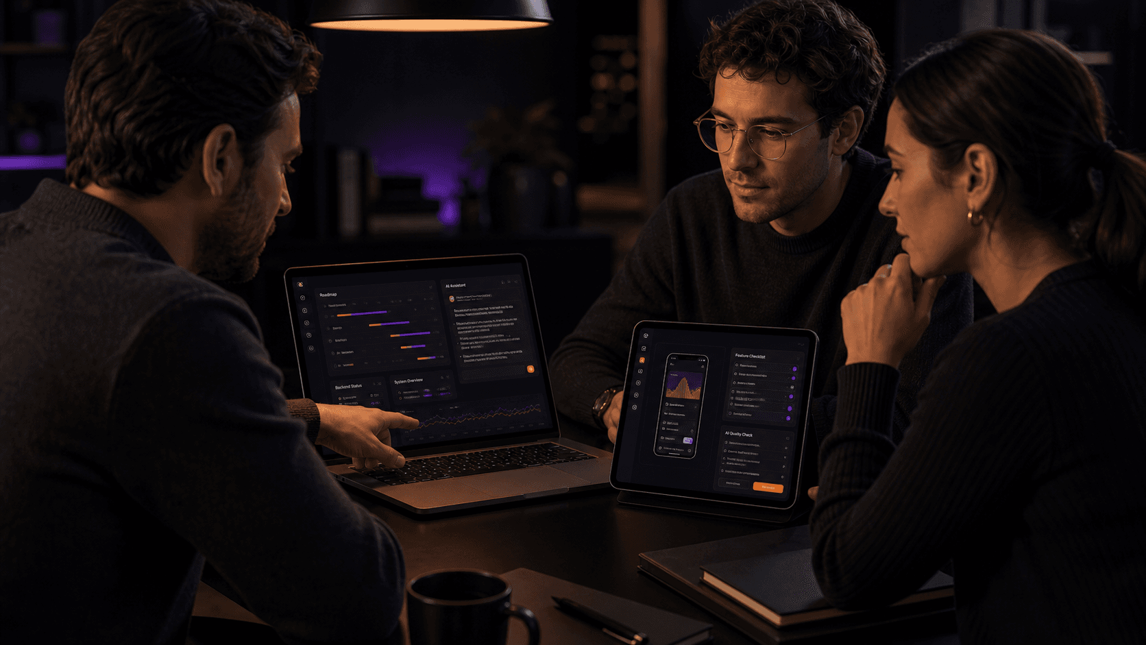 Produktteam bespricht Roadmap, Backend-Status und KI-Funktion im Build-Sprint