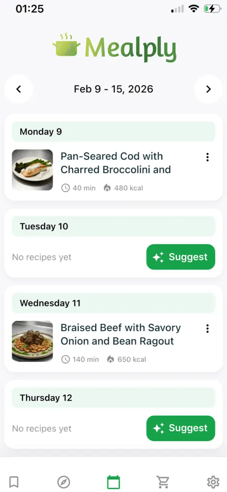 Mealply App mit KI-Rezepten und Wochenplanung